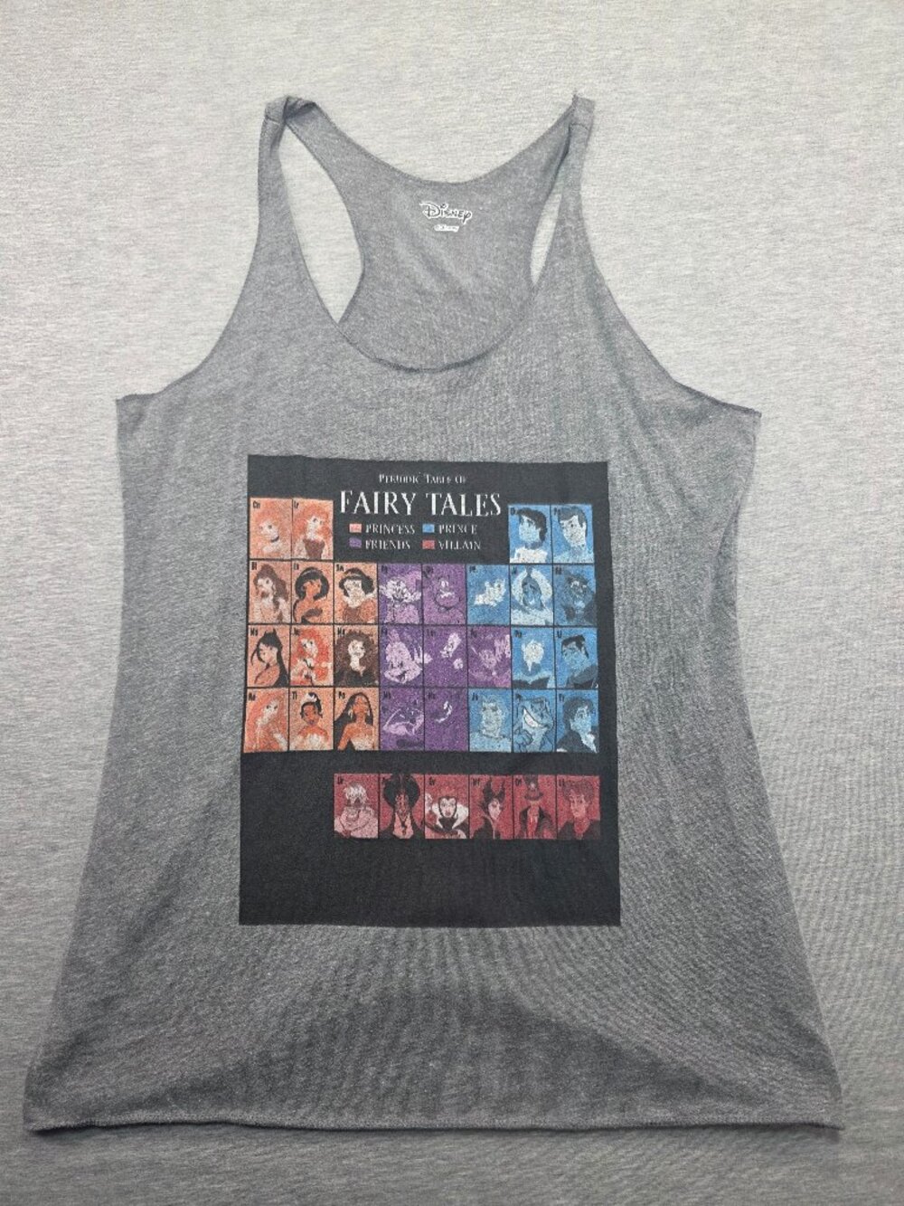 Disney Periodic Table of Fairy Tales Racerback Tank Top Gray Size